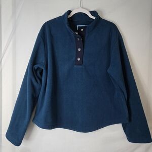 Draper James Navy Fleece Pullover with Button Accents Size XL